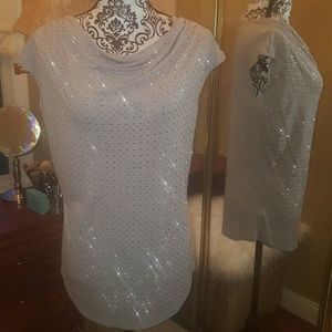 NWT INC Grey Rayon Top with Rhinestone Studs